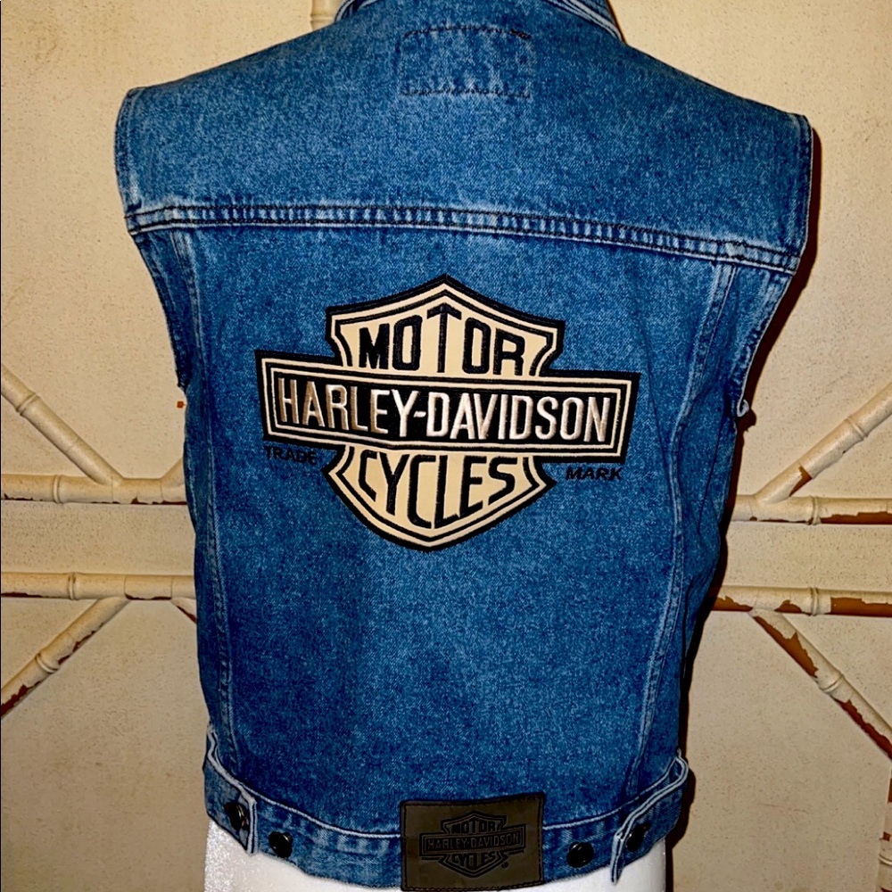 Harley Davidson Jean Moto Patch Denim Vest Jacket